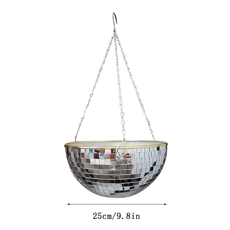 Disco Ball Hanging Planter - Boho Mirror Flower Pot for Indoor Plants