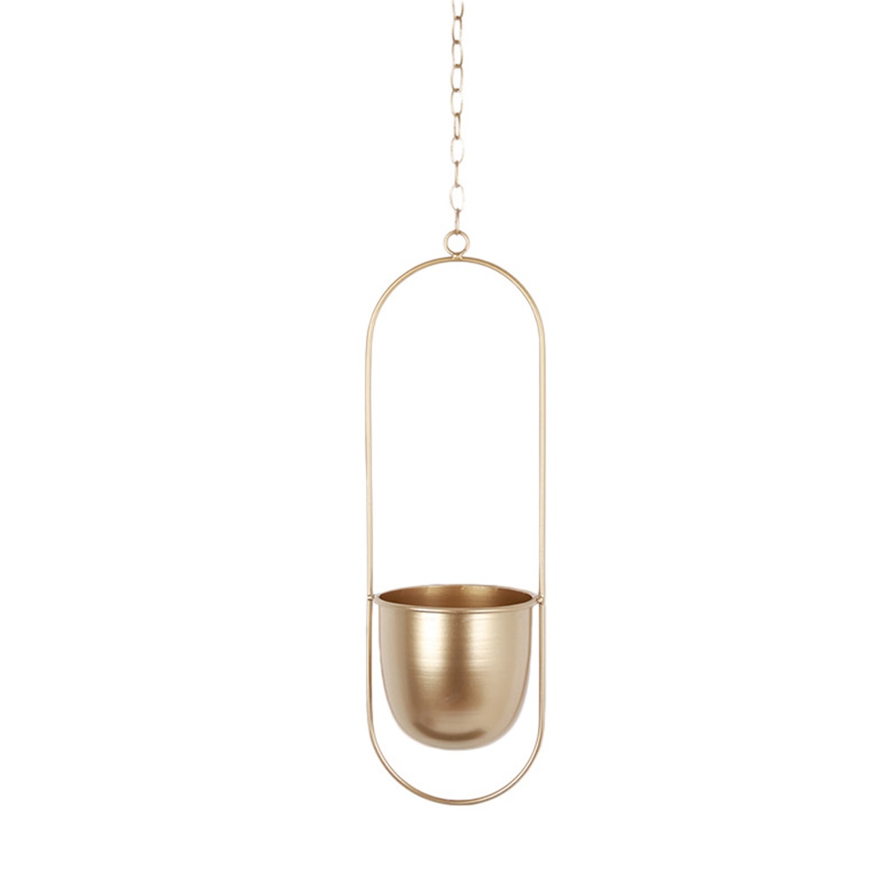 Trish n Bobs Pots & Planters Gold Oval Metal Chain Hanging Flower Pot