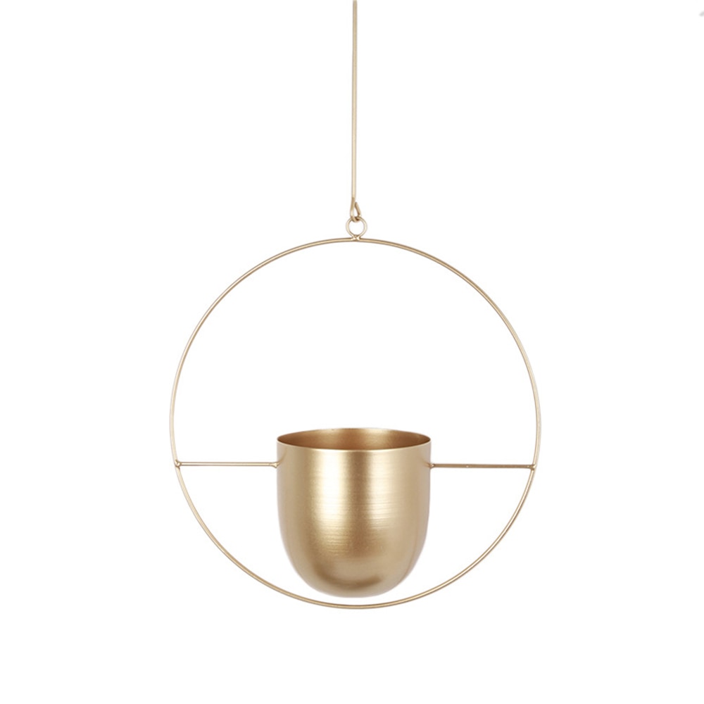 Trish n Bobs Pots & Planters Gold Round Metal Chain Hanging Flower Pot