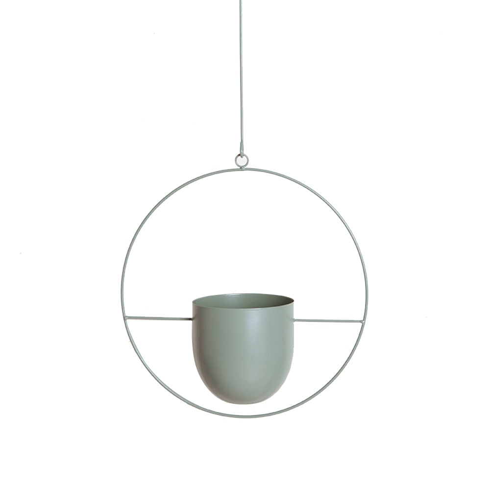 Trish n Bobs Pots & Planters Green Round Metal Chain Hanging Flower Pot