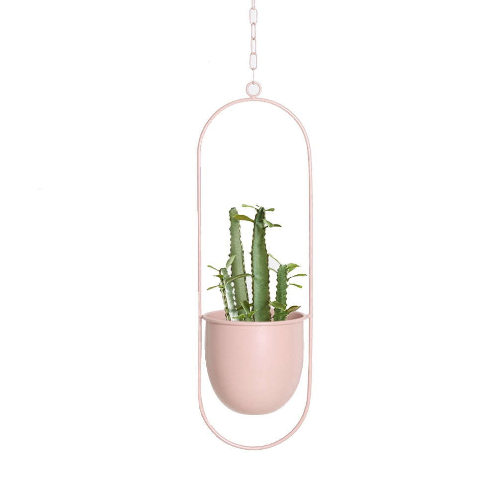 Trish n Bobs Pots & Planters Pink Oval Metal Chain Hanging Flower Pot