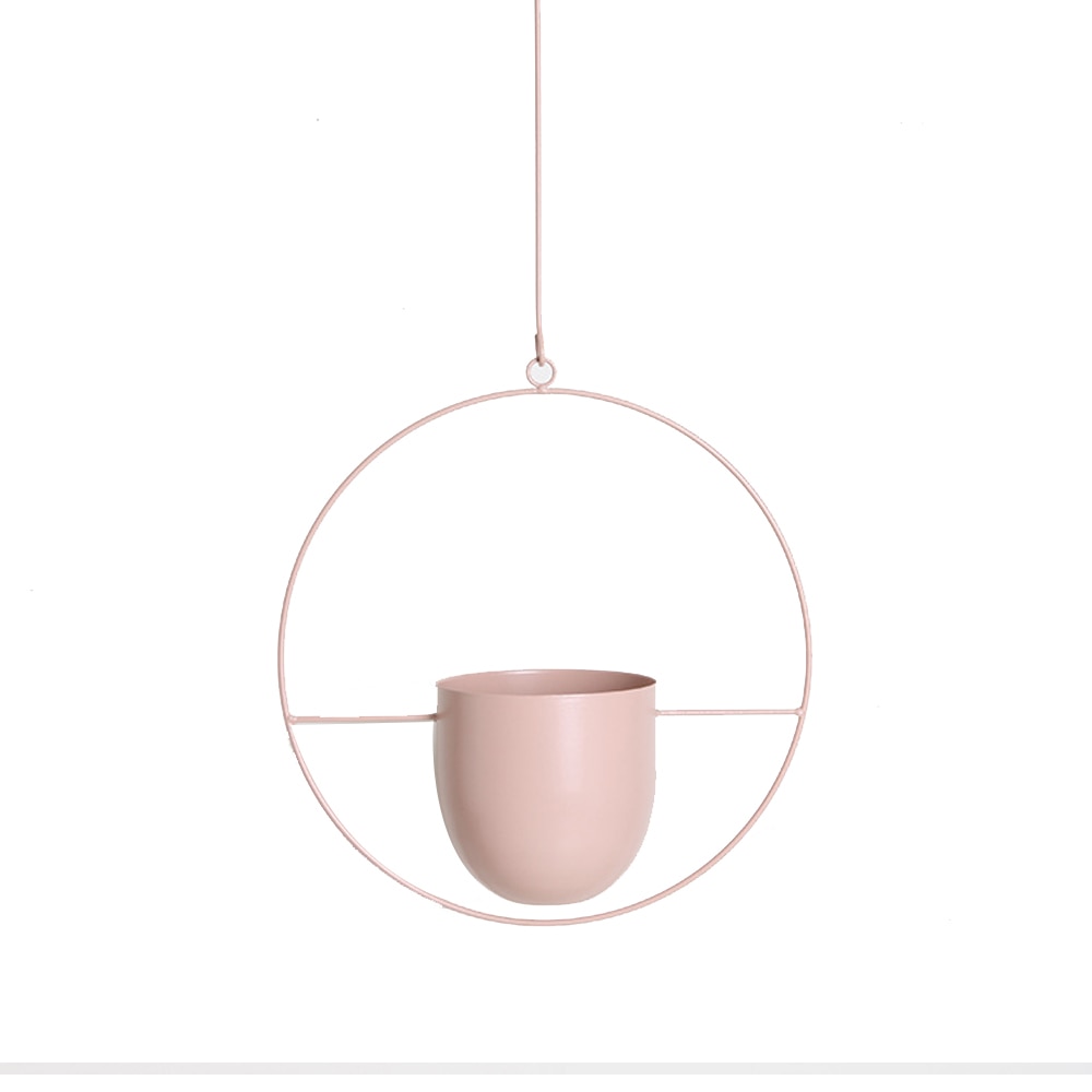 Trish n Bobs Pots & Planters Pink Round Metal Chain Hanging Flower Pot