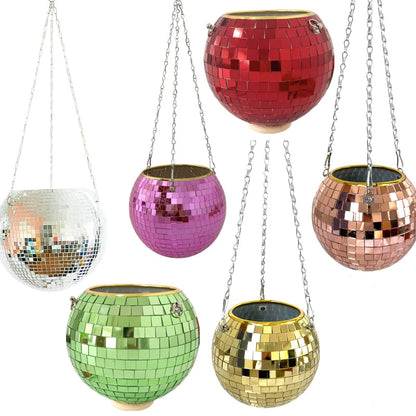 Disco Ball Hanging Planter - Boho Mirror Flower Pot for Indoor Plants
