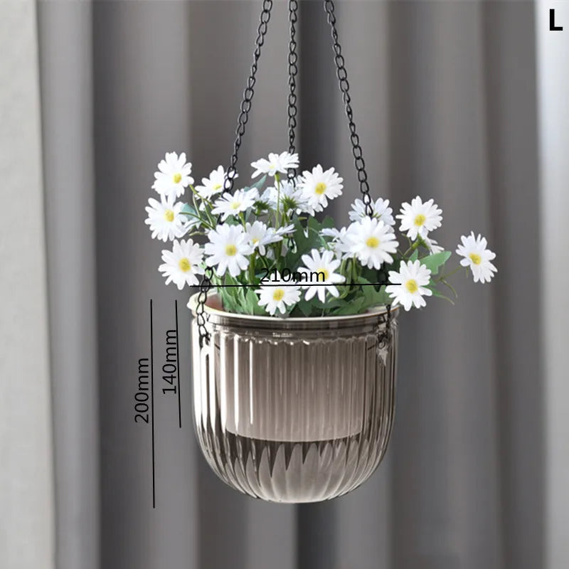 Modern Self-Watering Hanging Planter – Clear PET Plastic Indoor Flower Pot