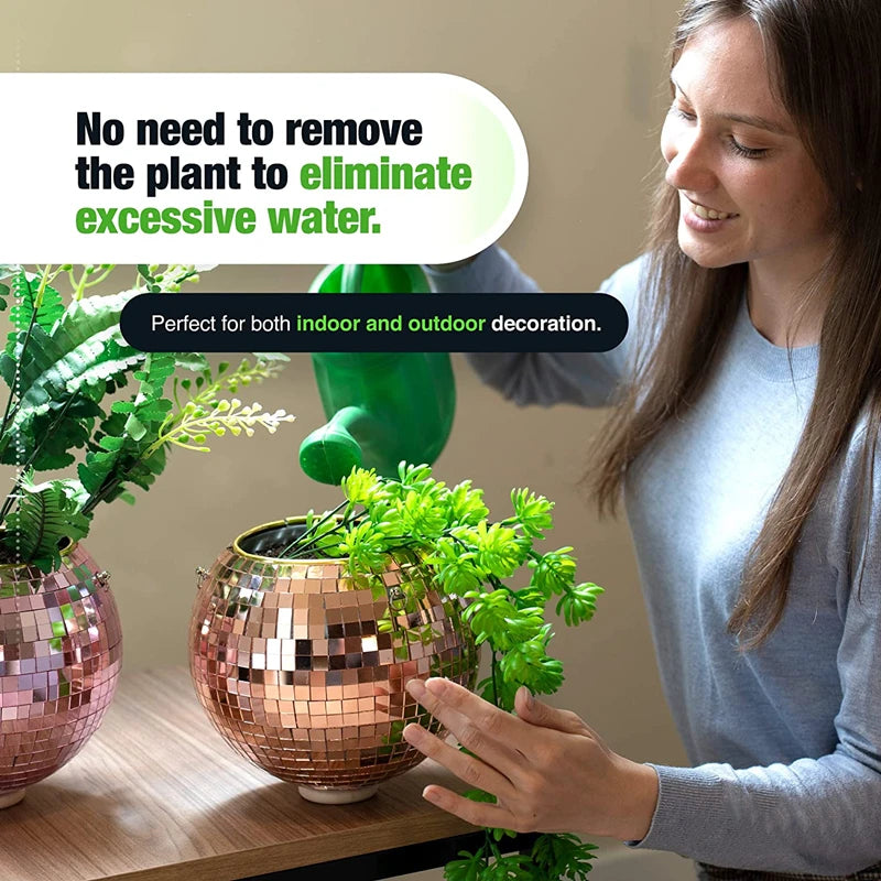 Disco Ball Hanging Planter - Boho Mirror Flower Pot for Indoor Plants