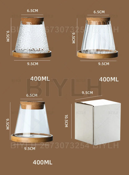 Volcanic Hydroponic Glass Vase – Modern Desktop Planter with Bamboo Base