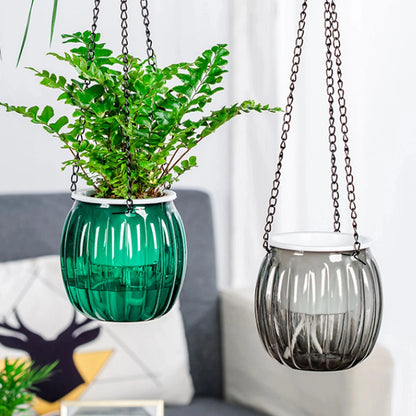 Modern Self-Watering Hanging Planter – Clear PET Plastic Indoor Flower Pot