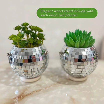 Disco Ball Hanging Planter - Boho Mirror Flower Pot for Indoor Plants