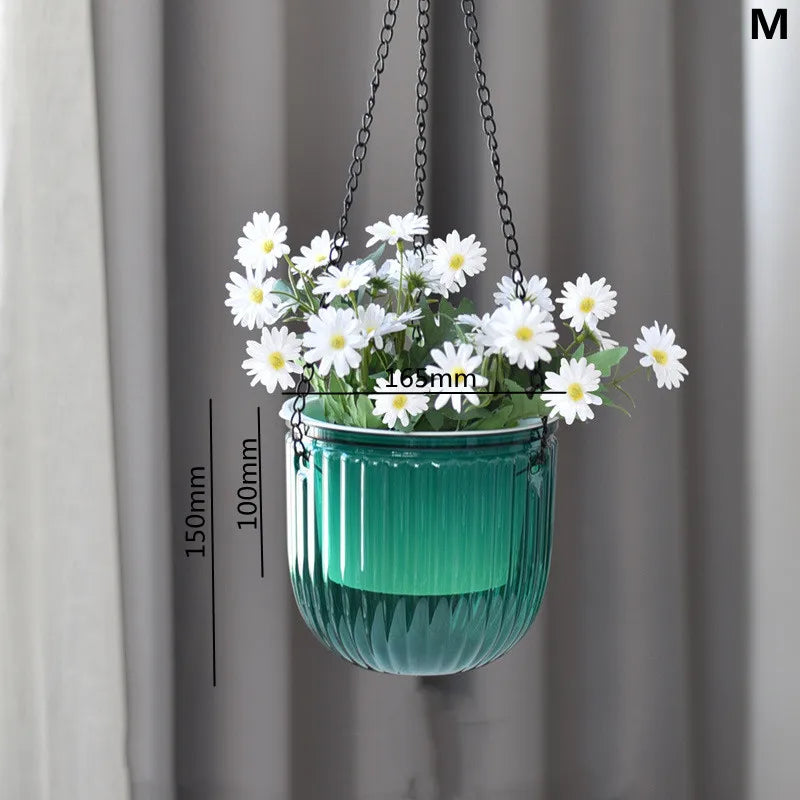 Modern Self-Watering Hanging Planter – Clear PET Plastic Indoor Flower Pot