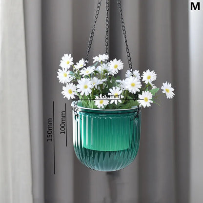 Modern Self-Watering Hanging Planter – Clear PET Plastic Indoor Flower Pot