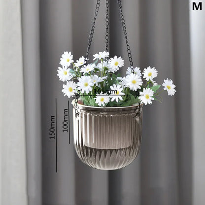 Modern Self-Watering Hanging Planter – Clear PET Plastic Indoor Flower Pot