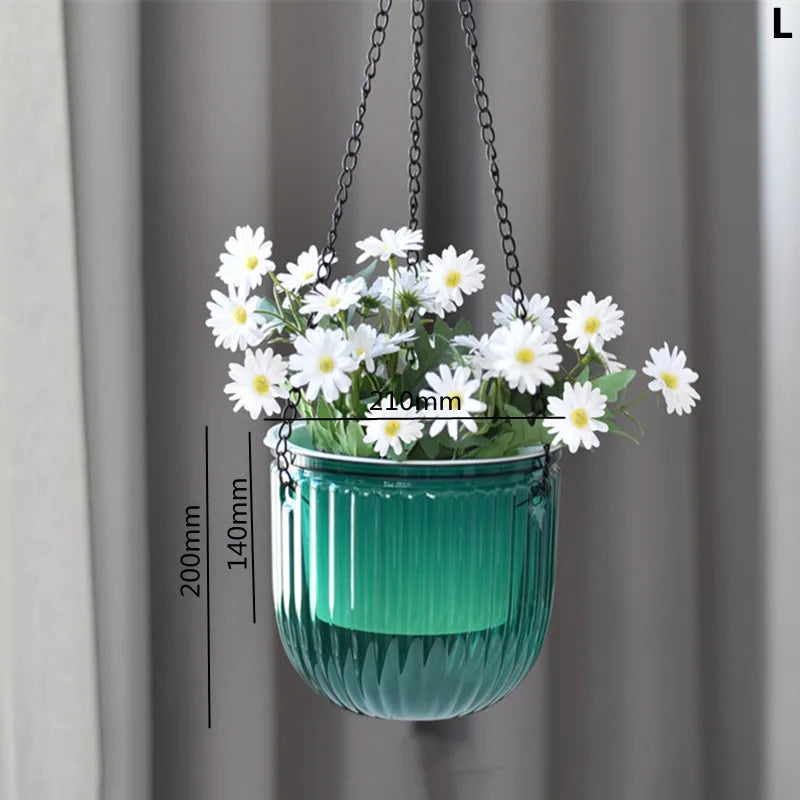 Modern Self-Watering Hanging Planter – Clear PET Plastic Indoor Flower Pot