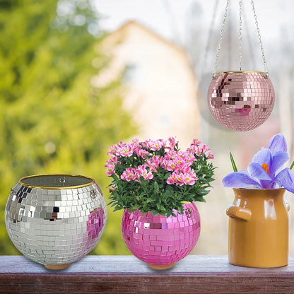 Disco Ball Hanging Planter - Boho Mirror Flower Pot for Indoor Plants