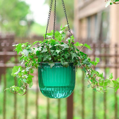 Modern Self-Watering Hanging Planter – Clear PET Plastic Indoor Flower Pot