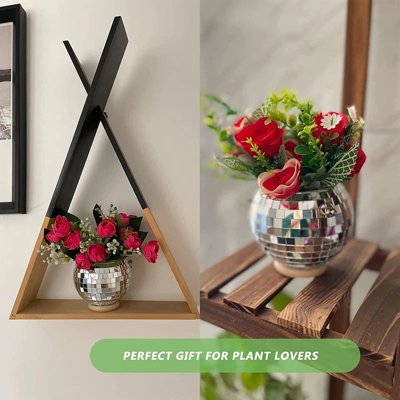 Disco Ball Hanging Planter - Boho Mirror Flower Pot for Indoor Plants