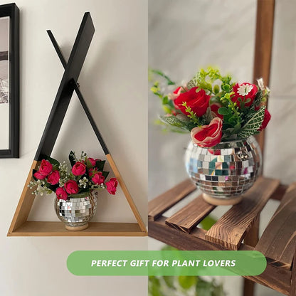 Disco Ball Hanging Planter - Boho Mirror Flower Pot for Indoor Plants