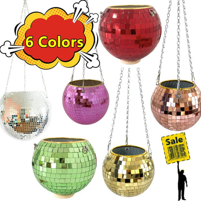 Disco Ball Hanging Planter - Boho Mirror Flower Pot for Indoor Plants