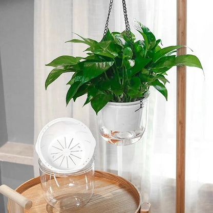 Modern Self-Watering Hanging Planter – Clear PET Plastic Indoor Flower Pot