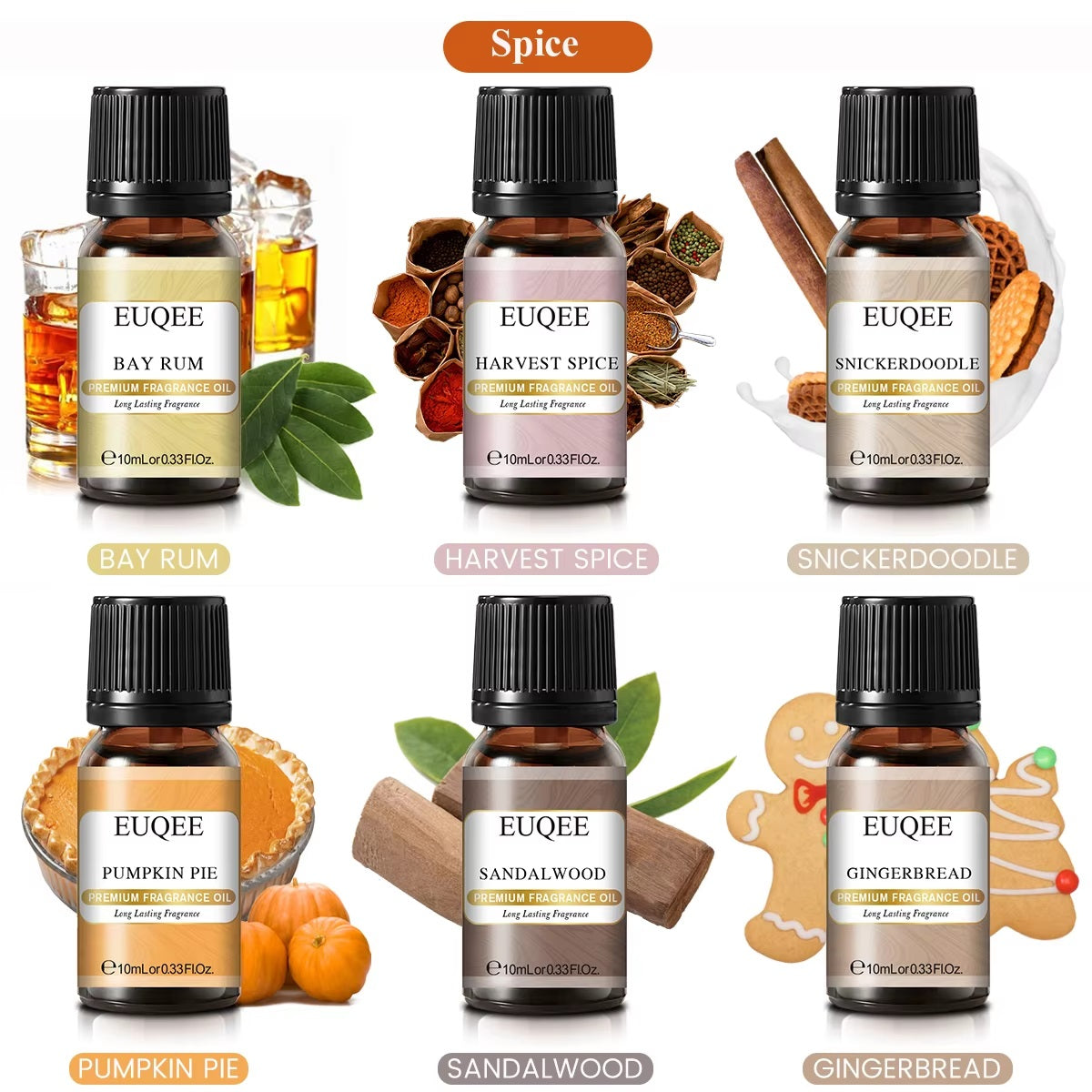 Trish n Bobs oil EUQEE 6-Piece Holiday & Nature Essential Oils Set – Festive, Spicy, and Cozy Scents for Diffusers, Soaps, and Candles