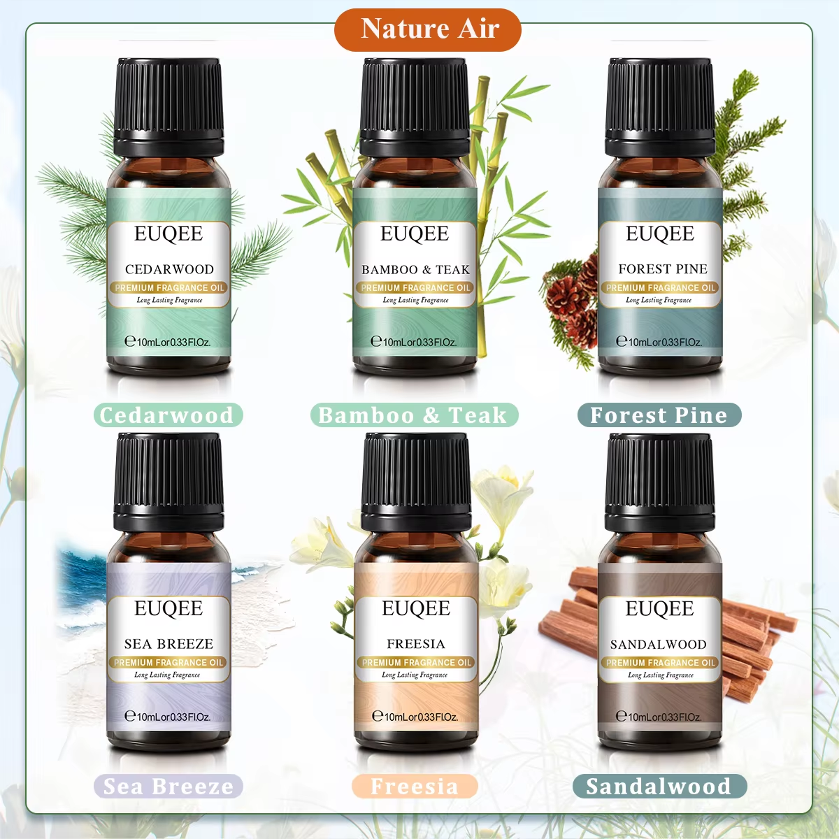 Trish n Bobs oil EUQEE 6-Piece Holiday & Nature Essential Oils Set – Festive, Spicy, and Cozy Scents for Diffusers, Soaps, and Candles