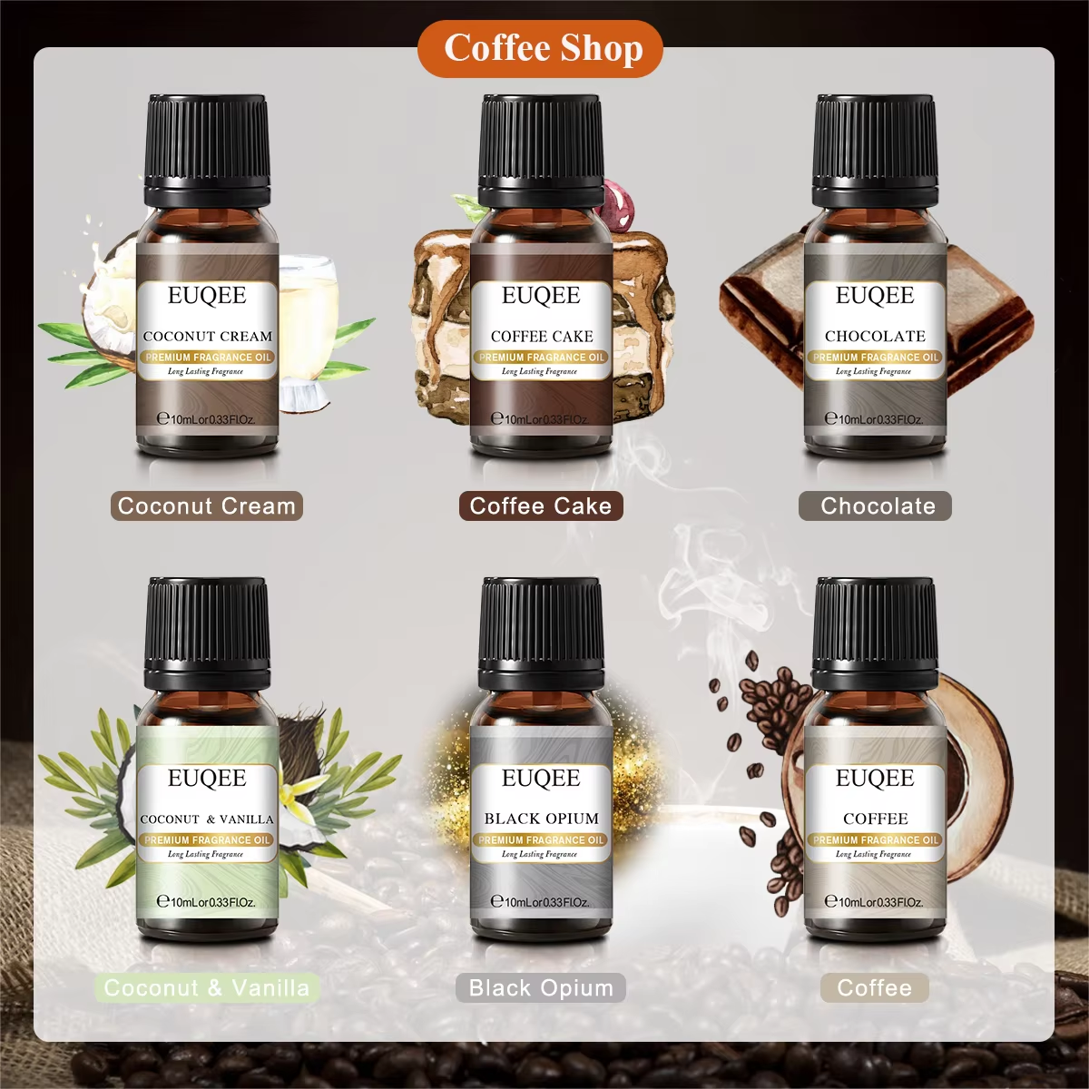 Trish n Bobs oil EUQEE 6-Piece Holiday & Nature Essential Oils Set – Festive, Spicy, and Cozy Scents for Diffusers, Soaps, and Candles