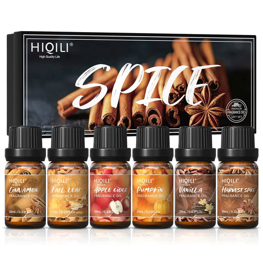 Trish n Bobs oil 6 Bottles x 10ML HIQILI Spice Fragrance Oils Set – Top 6 Pure Essential Oils for Aromatherapy, Candle Making, Hair Care & DIY