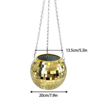 Disco Ball Hanging Planter - Boho Mirror Flower Pot for Indoor Plants
