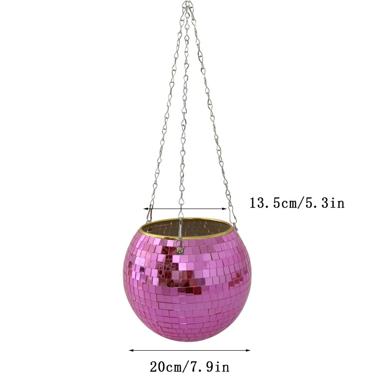 Disco Ball Hanging Planter - Boho Mirror Flower Pot for Indoor Plants
