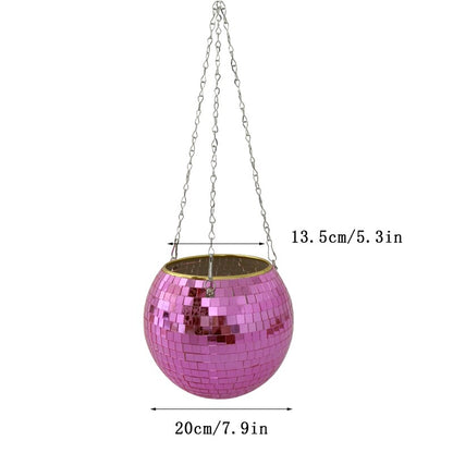 Disco Ball Hanging Planter - Boho Mirror Flower Pot for Indoor Plants