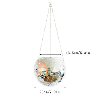 Disco Ball Hanging Planter - Boho Mirror Flower Pot for Indoor Plants